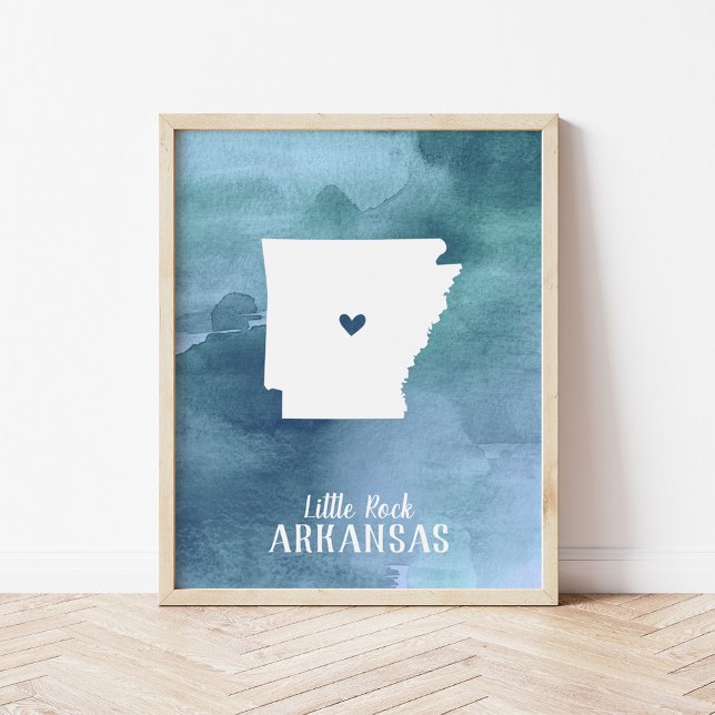 Arkansas Map Blue Watercolor Personalized Art Poster (Creator Uploaded)
