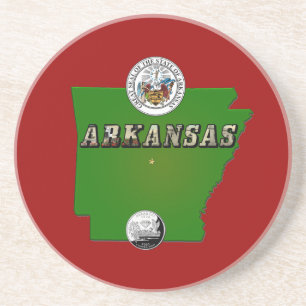 Arkansas Map, Seal and State Faux Quarter Coaster