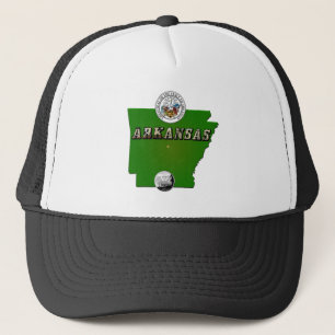 Arkansas Map, Seal and State Faux Quarter Trucker Hat