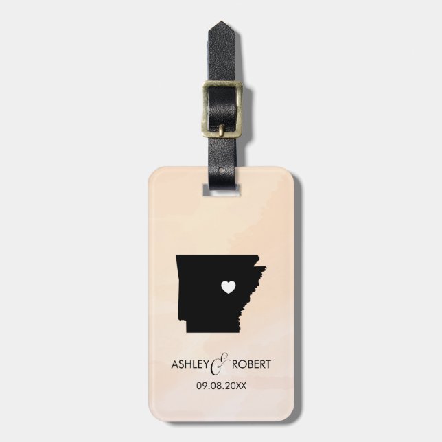 Arkansas Map Wedding Luggage Tag w/ Couple's Name (Front Vertical)