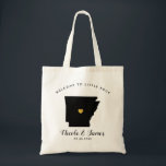 Arkansas Map Wedding Welcome Bag Tote Black & Gold<br><div class="desc">Wedding weekend welcome gift bag for out of town guests to your wedding,  featuring image of Arkansas,  with gold heart.  Fill tote with your favourite goodies.</div>