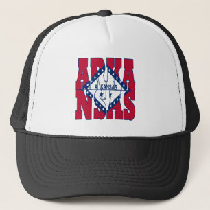 Arkansas patriotic state flag text trucker hat