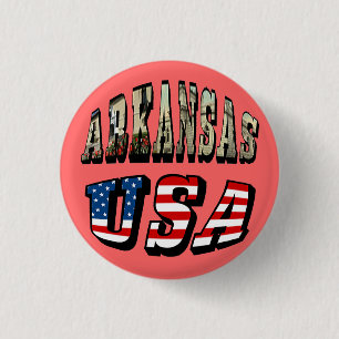 Arkansas Picture and USA Flag Text 1 Inch Round Button