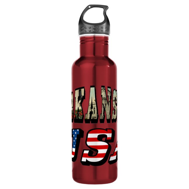 Arkansas Picture and USA Flag Text 710 Ml Water Bottle (Front)