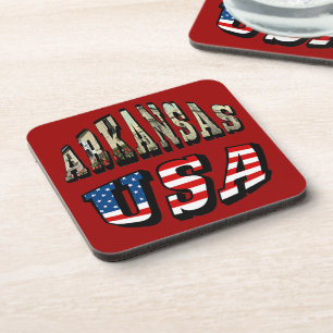 Arkansas Picture and USA Flag Text Coaster