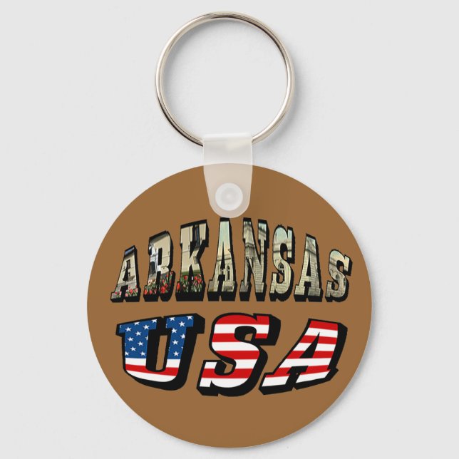 Arkansas Picture and USA Flag Text Keychain (Front)