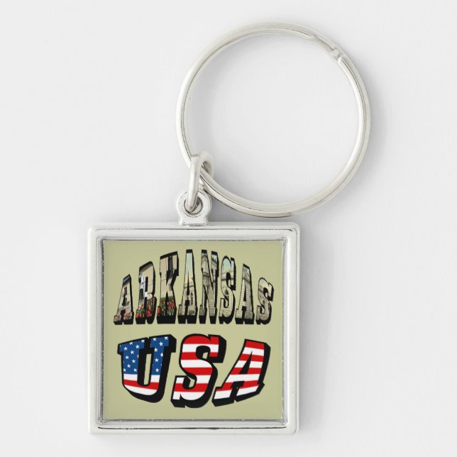 Arkansas Picture and USA Flag Text Keychain (Front)
