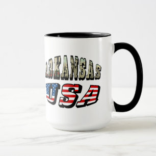 Arkansas Picture and USA Flag Text Mug
