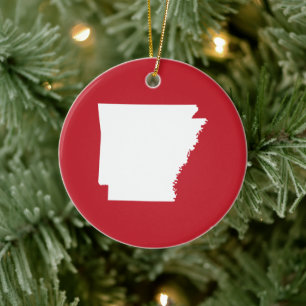 Arkansas Red and White Ceramic Ornament