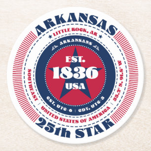 Arkansas Red White Blue Typography Round Paper Coaster