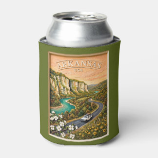Arkansas Road Trip Vintage Ozark River Landscape Can Cooler