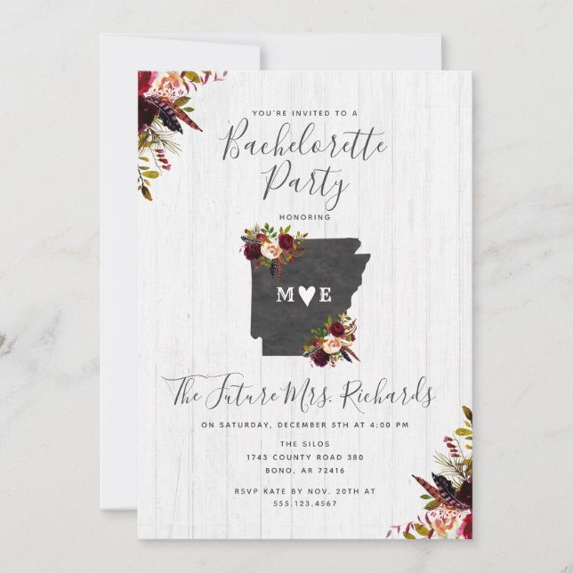Arkansas State Bachelorette Party Invitation (Front)