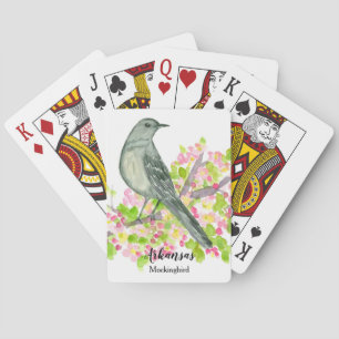 Arkansas State Bird Mockingbird Pink Flowers Playing Cards