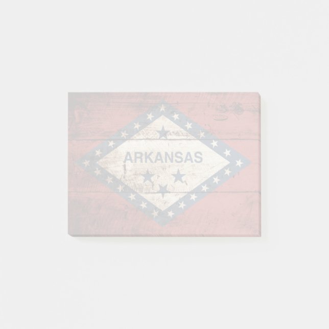 Arkansas State Flag on Old Wood Grain Post-it Notes (Front)