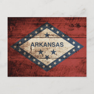 Arkansas State Flag on Old Wood Grain Postcard