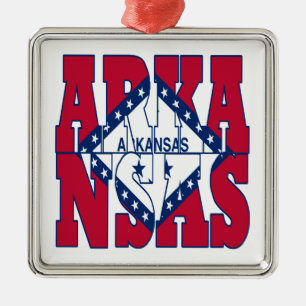 Arkansas state flag text metal ornament