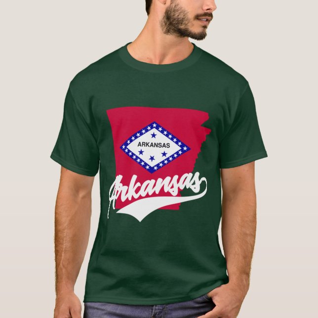 Arkansas State Map And Flag T-Shirt (Front)