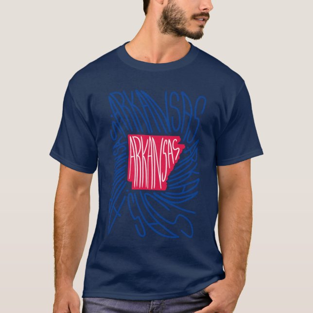 Arkansas State Map Typography Red and Blue USA Ame T-Shirt (Front)