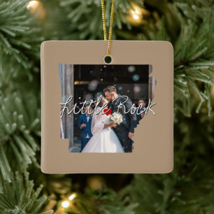 Arkansas State Photo insert and town name Ceramic Ornament