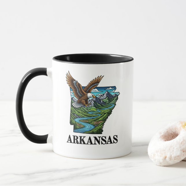 Arkansas State Tattoo Style Bald Eagle Mountains  Mug (With Donut)