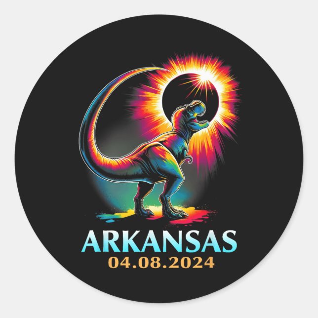 Arkansas Totality Total Solar Eclipse 2024 T Rex D Classic Round Sticker (Front)
