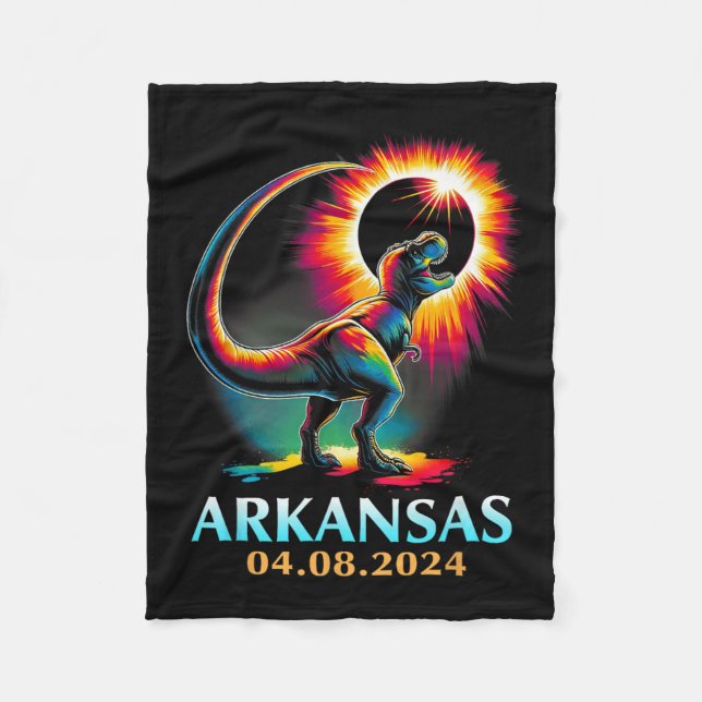 Arkansas Totality Total Solar Eclipse 2024 T Rex D Fleece Blanket (Front)