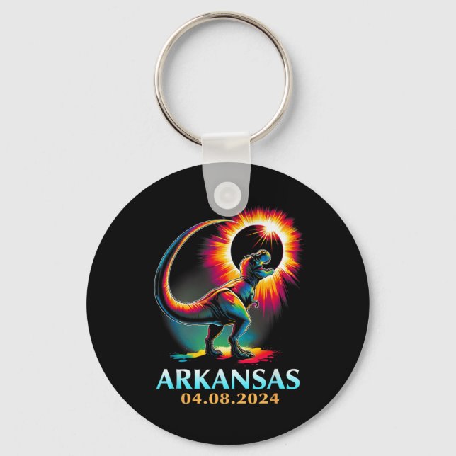 Arkansas Totality Total Solar Eclipse 2024 T Rex D Keychain (Front)