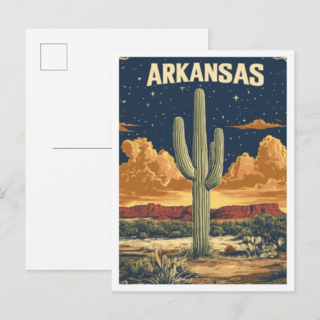 Arkansas USA Art Vintage Illustration Travel Postcard (Front/Back)