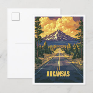 Arkansas USA Art Vintage Illustration Travel Postcard