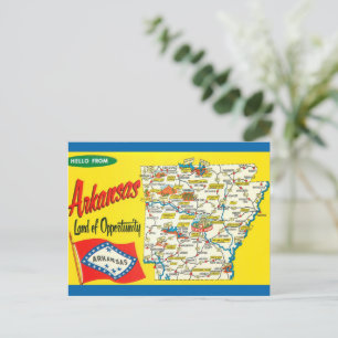 Arkansas Vintage Road Map Postcard 