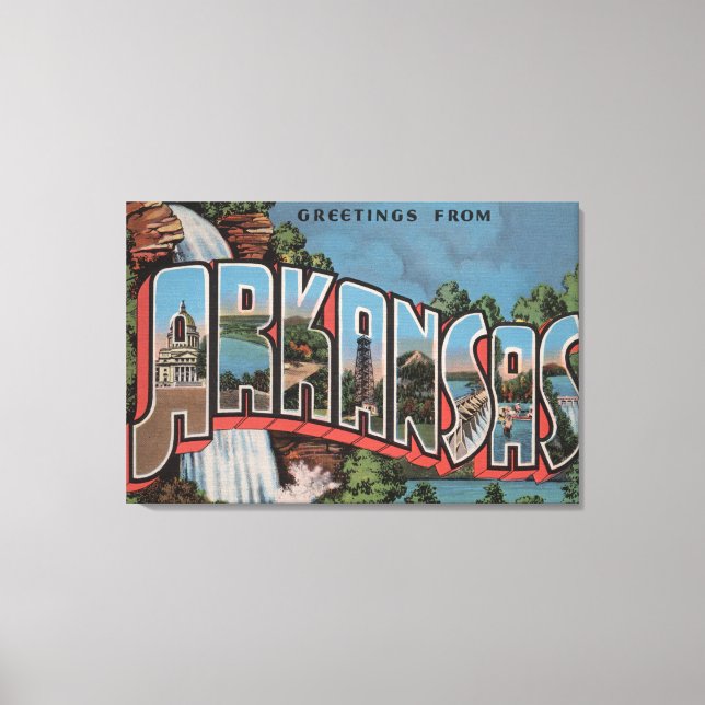 Arkansas (Waterfall Scene) - Large Letter Scenes Canvas Print (Front)