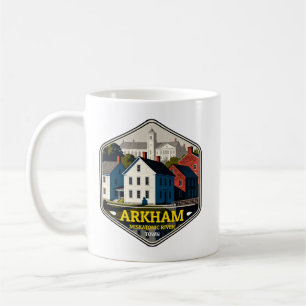 Arkham Miskatonic River Town Vintage Travel Badge Coffee Mug
