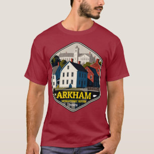 Arkham Miskatonic River Town Vintage Travel Badge T-Shirt