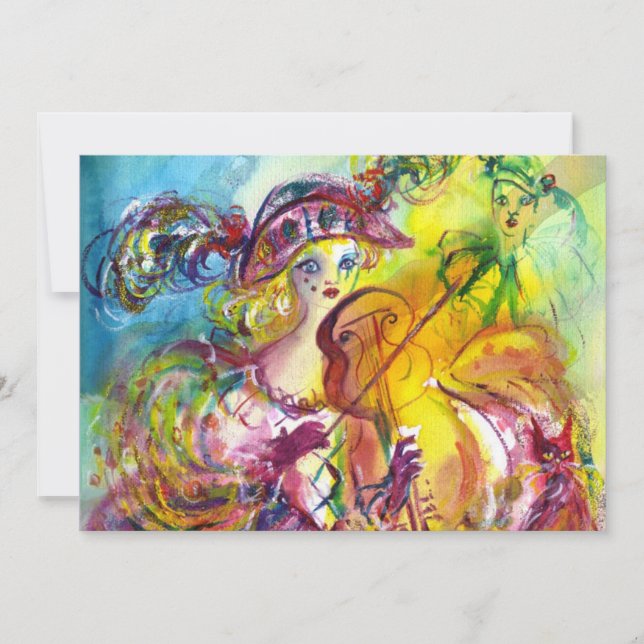 ARLECCHINA VIOLINIST  Mardi Gras Masquerade Party Invitation (Front)