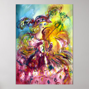 ARLECCHINA VIOLINIST / Venetian Carnival Night Poster