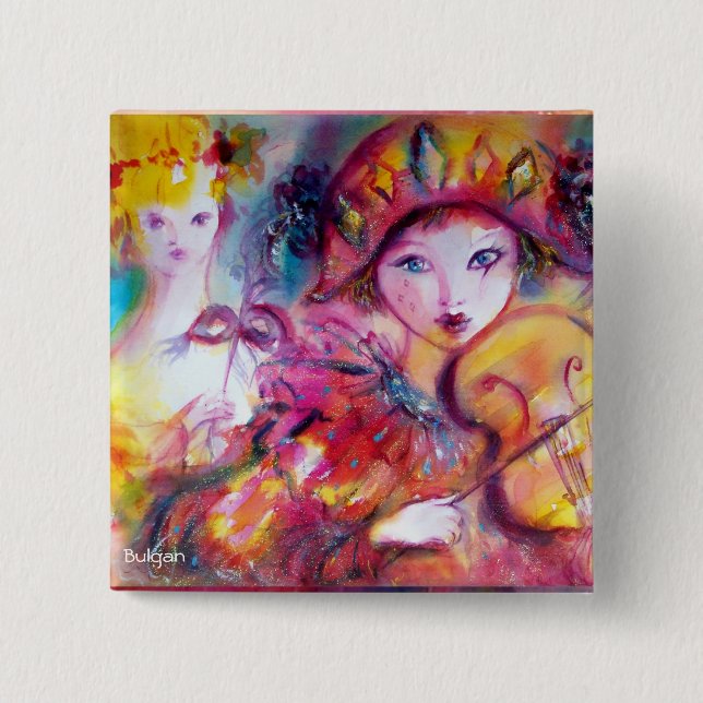 Arlecchino and Colombina 2 Inch Square Button (Front)