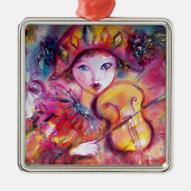 ARLECCHINO AND COLOMBINA pink red Heart Metal Ornament (Front)