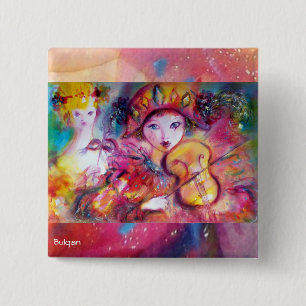 Arlecchino and Colombina Venetian Masquerade Music 2 Inch Square Button
