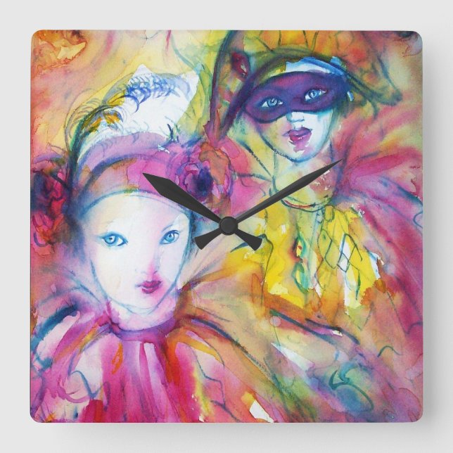 ARLECCHINO PIERO AND COLOMBINA  (detail) Square Wall Clock (Front)