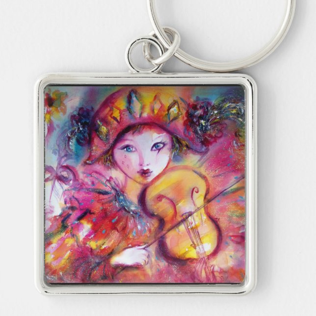 ARLECCHINO VIOLINIST MAKING MUSIC Masquerade Mask Keychain (Front)