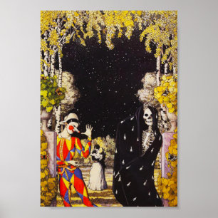 Arlequin et affiche de la mort