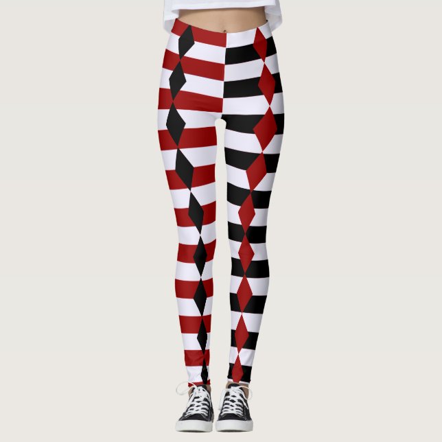 Arlequin Leggings d'Halloween noir blanc et rouge (Devant)