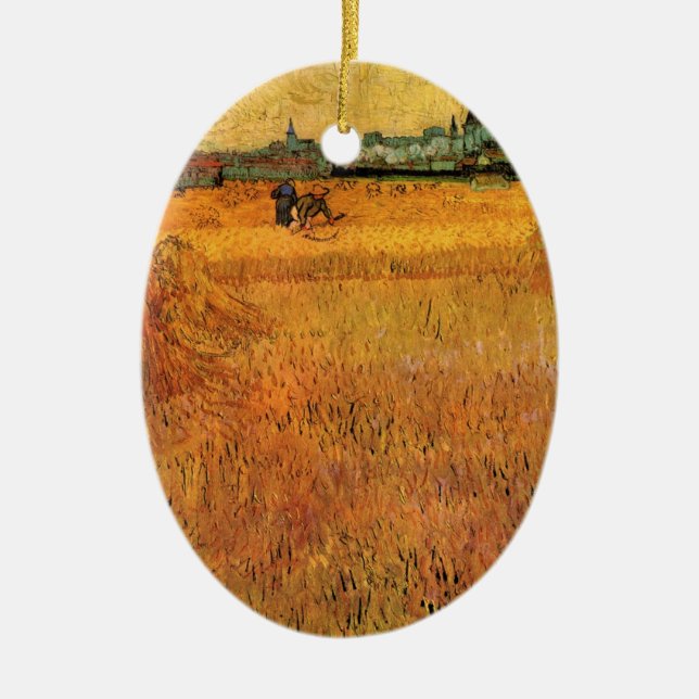 Arles: View from Wheat Fields by Vincent van Gogh Ceramic Ornament (Front)