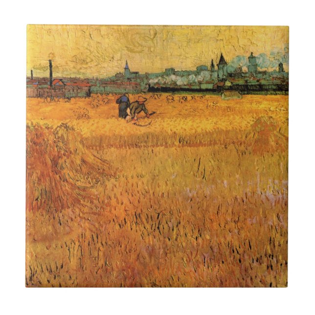 Arles: View from Wheat Fields by Vincent van Gogh Tile (Front)