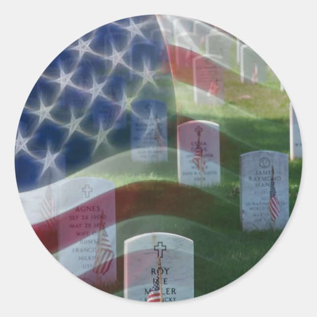 Arlington National Cemetery, American Flag Classic Round Sticker (Front)