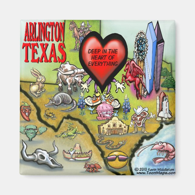 Arlington Texas Cartoon Map Magnet (Front)