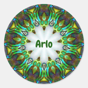 ARLO ~ Personalized Paua Shell Fractal ~ Classic Round Sticker