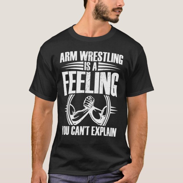 Arm Wrestling Armwrestler Athlete Squeezing Biceps T-Shirt (Front)