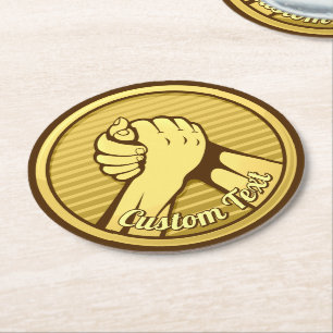 Arm wrestling Gold Round Paper Coaster