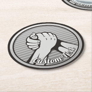 Arm wrestling Silver Round Paper Coaster